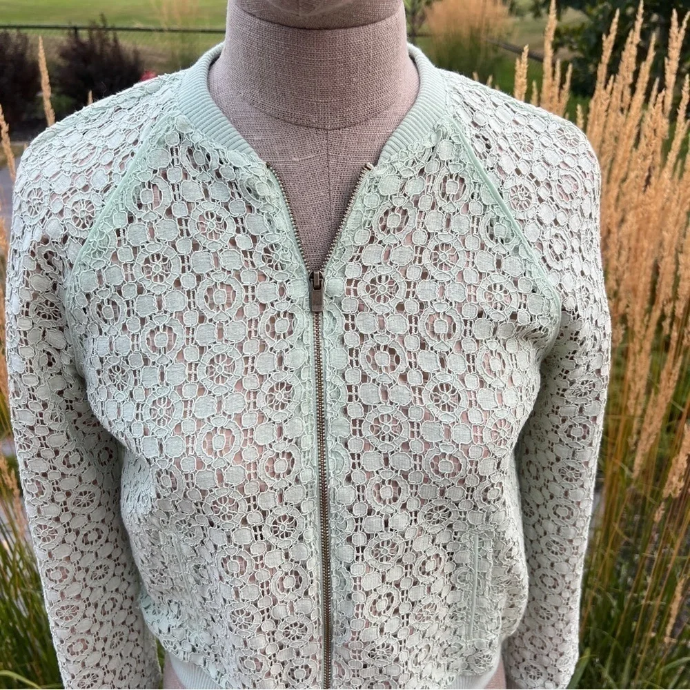 Victoria Beckham for Target Sheer Lace Mint Green Cropped Bomber Jacket - Picture 2 of 9